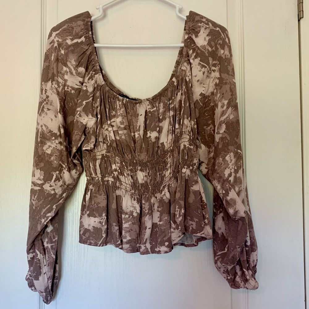 Final Touch Tie Dye Peasant Top Cropped Off the Shoulder Boho Blouse